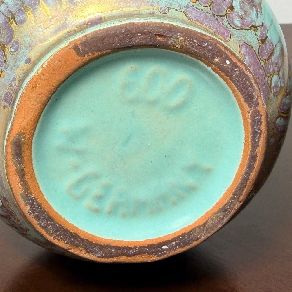Vintage Carstens Tonnieshof Rimini Ewer Vase Turquoise Gold Drip Glaze W Germany